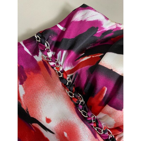 Y2K Babydoll Satin Sleeveless Top size Medium Empire Waist Chain Detail Iz Byer - Picture 9 of 16